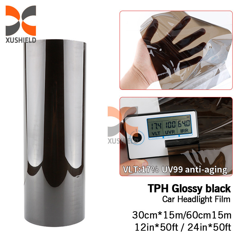 XUSHIELD TPH de alta calidad TPU Faros de automóviles Película de tinte Luz negro humo negro cola negra Luz del faro Película de tinte