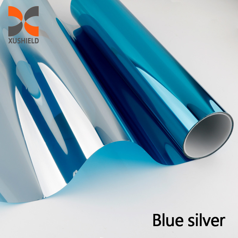 Película decorativa de material de construcción PET de color azul oscuro plateado de aislamiento térmico medio Película de ventana antiexplosión