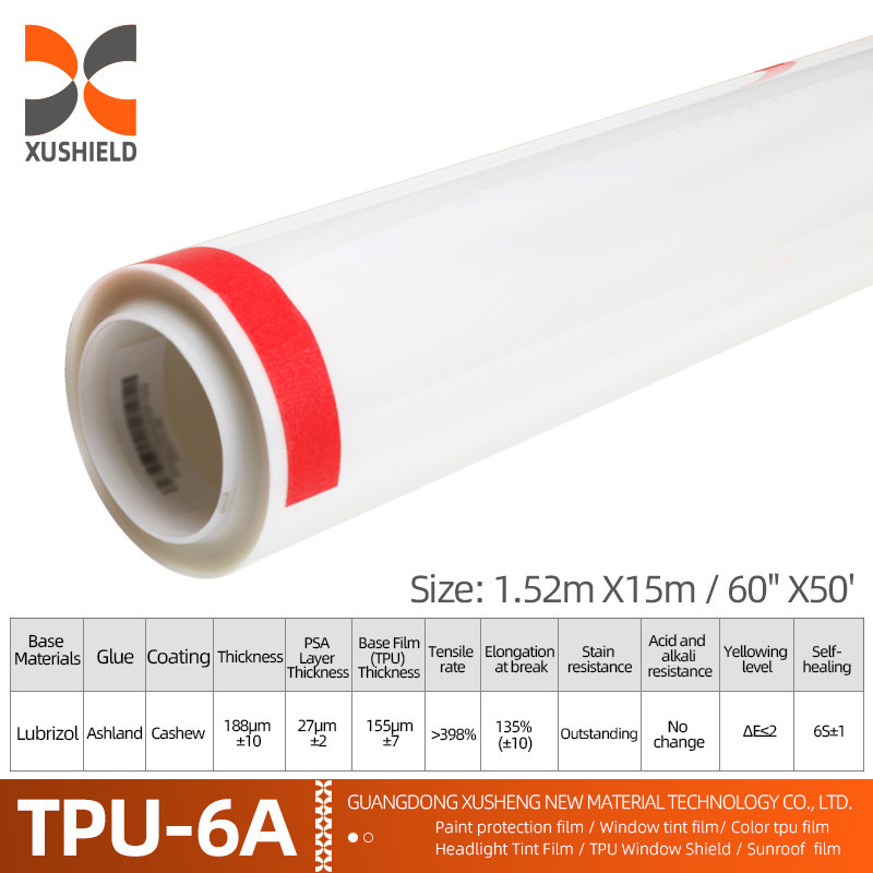 XUSHIELD 8.5mil Alta hidrofobidad brillante de alta calidad Reparación térmica Anticorcho Película de protección de pintura de automóviles TPU clara