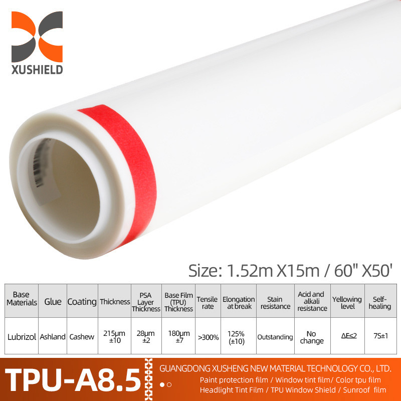 XUSHIELD 8.5mil Alta hidrofobidad brillante de alta calidad Reparación térmica Anticorcho Película de protección de pintura de automóviles TPU clara