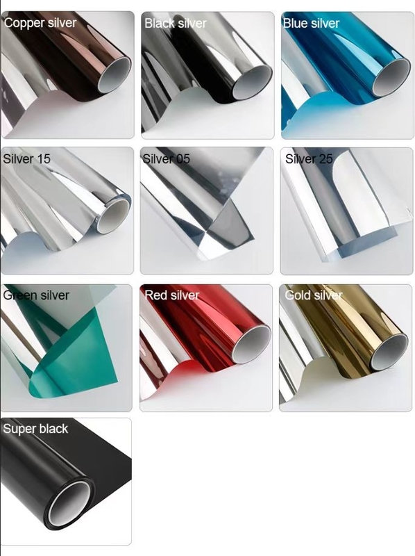 Película decorativa de material de construcción PET de color azul oscuro plateado de aislamiento térmico medio Película de ventana antiexplosión